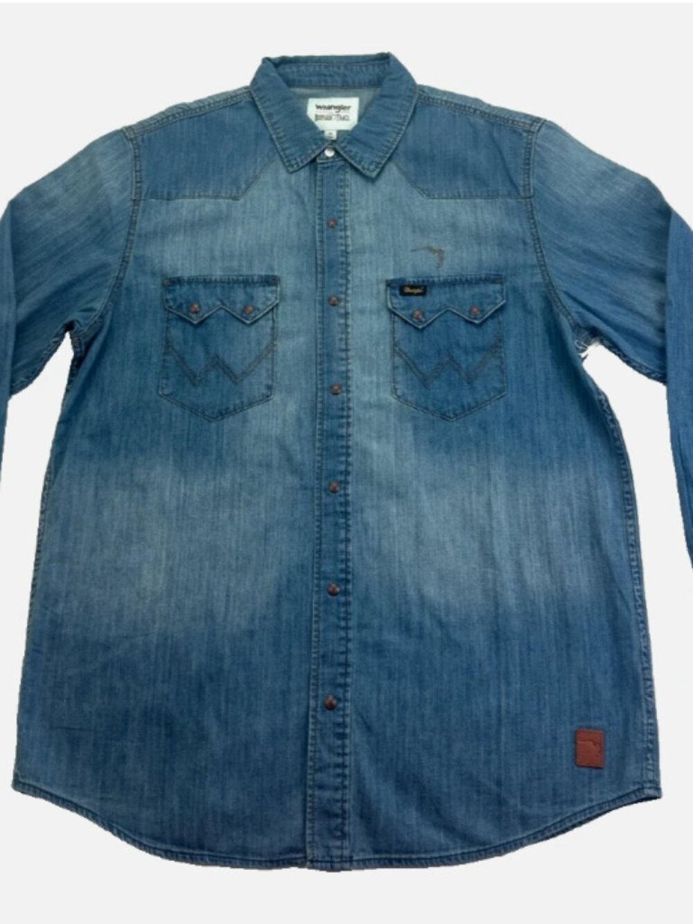 Wrangler x Buffalo Trace Western Cowboy Men's Revival Shirt Size XL Indigo Blue